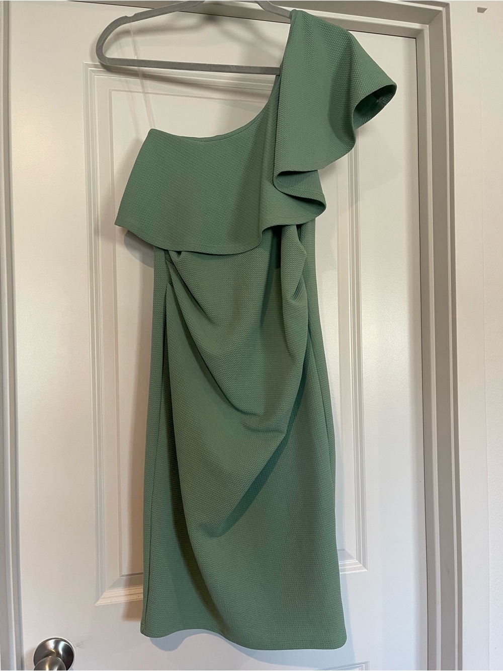 Hello MIZ Maternity One-Shoulder Ruffle Dress in Sage Green NWT